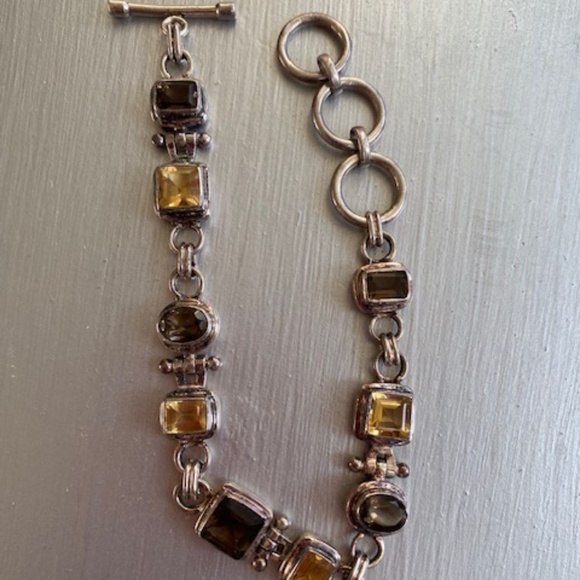 Jewelry - Sterling silver citrine and smokey topaz bracelet.